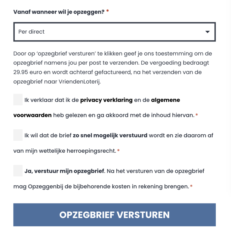 Iets aangepaste akkoordverklaring gebruiker voor diensten opzeggenbij.nl
