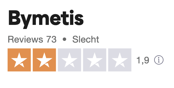 Afbeelding van een 1.9 review score voor ByMetis op Trustpilot