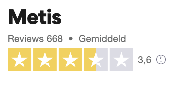 Afbeelding van een 3.6 review score voor Metis op Trustpilot